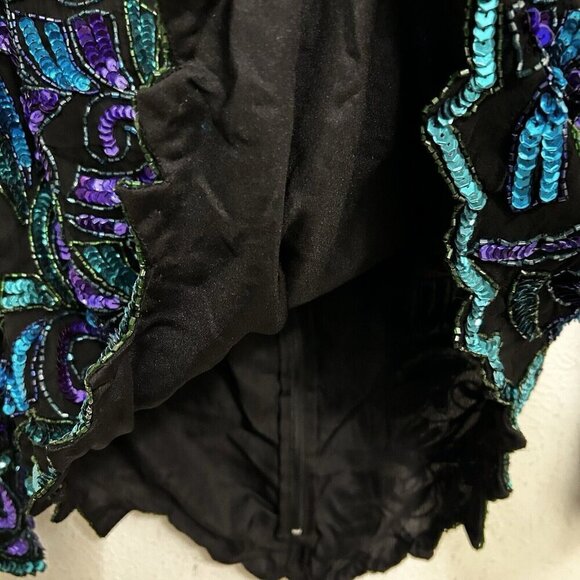 Sequin Top Black Blue Green Laurence Kazar Glam Evening New York Vintage Size L - Picture 6 of 11
